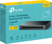 Коммутатор TP-Link LS109P 9x100Мбит/с 8PoE 8PoE+ 63W неуправляемый от магазина РЭССИ