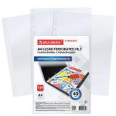 Перфорированные матовые папки-файлы BRAUBERG STANDARD А4 комплект 100 шт 40 мкм 229660 от магазина РЭССИ