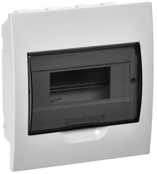 Корпус пластиковый ЩРВ-П-8 черная прозрачная дверь IP41 GENERICA от магазина РЭССИ
