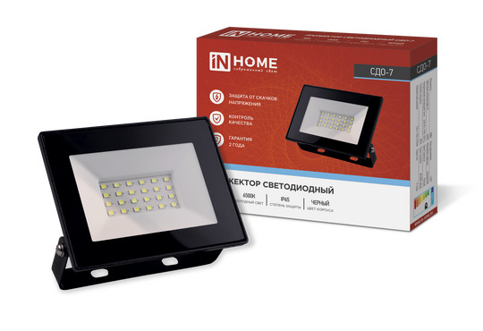 Прожектор светодиодный СДО-7 30 Вт 6500К IP65 черный IN HOME от магазина РЭССИ