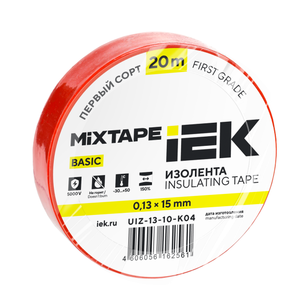 MIXTAPE BASIC Изолента 0,13х15мм красная 20м IEK от магазина РЭССИ