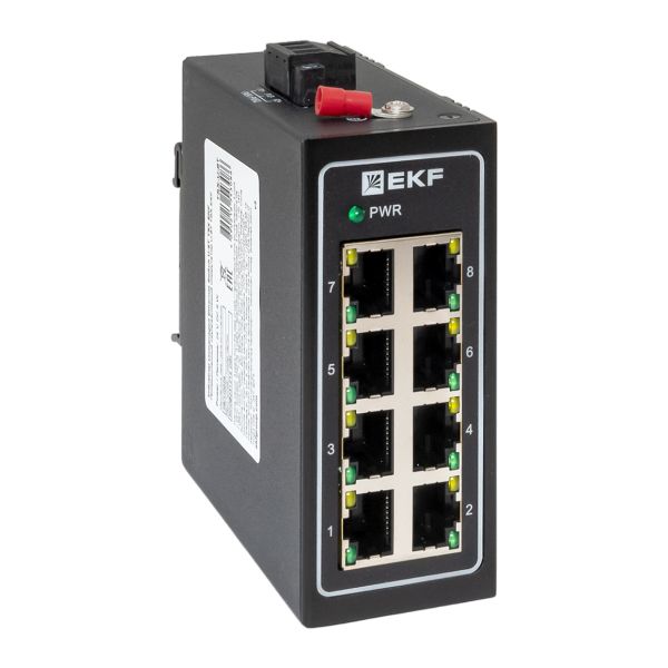Коммутатор промышленный неуправляемый U-8T, 8 портов 10/100Base-T(X) RJ45, монтаж на динрейку TSX EKF от магазина РЭССИ