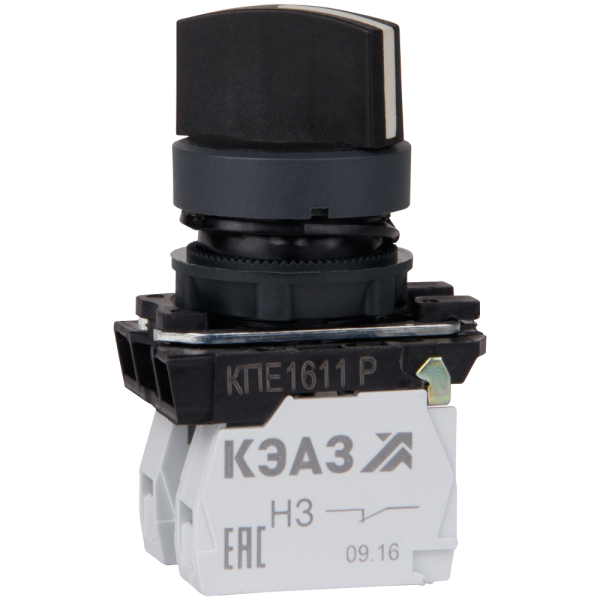 Переключатель КПЕ1611Р-черный-1но+1нз-ручка-фикс-2поз-IP65 от магазина РЭССИ