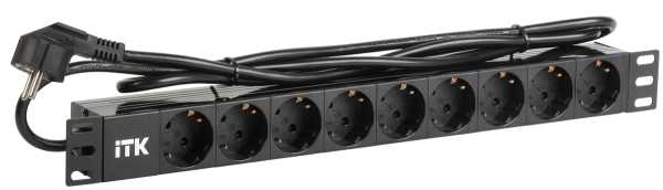 PDU 9 розеток DIN49440 (нем. станд.) 1U, шнур 2м вилка DIN49441 (нем. станд.), профиль из ПВХ, черный от магазина РЭССИ