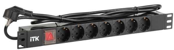 PDU 7 розеток DIN49440 (нем. станд.) с LED выключателем, 1U, шнур 2м вилка DIN49441 (нем. станд.), профиль из ПВХ, черный от магазина РЭССИ