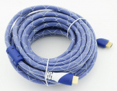 Кабель аудио-видео HDMI (m)/HDMI (m) 10м. феррит.кольца Позолоченные контакты синий/белый от магазина РЭССИ