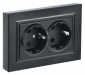 Розетка силов. IEK Brite РСш12-3-БрЧ BR-R24-16-K02-F 2розет. двойн. скрыт. зазем. штор. IP20 черный (упак.:1шт) от магазина РЭССИ
