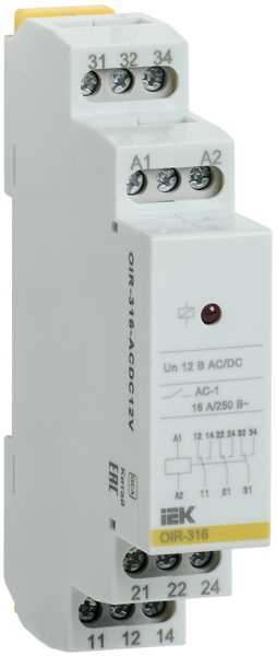 Реле промежуточное модульное OIR 3 контакта 16А 12В AC/DC IEK от магазина РЭССИ