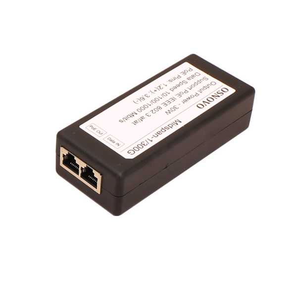 Инжектор PoE 1хRJ45 10/100/1000 Мб/с, 802.3af/at, до 30 Вт, AC 220В, DC 52В от магазина РЭССИ