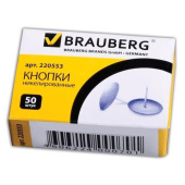 Канцелярские кнопки BRAUBERG металл серебряные 10 мм 50 шт в картонной коробке 220553 от магазина РЭССИ
