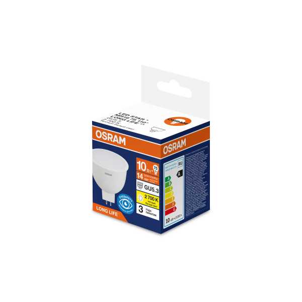 Лампа светодиодная 10Вт 1000Лм 2700К GU5.3 170-250В OSRAM LONG LIFE от магазина РЭССИ
