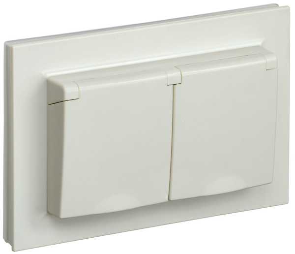BRITE Розетка 2-местная с заземлением с защитными шторками и крышкой 16А в сборе IP44 РСбш12-3-44-БрКр бежевый IEK от магазина РЭССИ