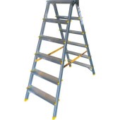 Стремянка Алюмет алюминиевая двухсторонняя с анодированным покрытием с широкими ступенями 2х6 ступеней. Серия ASD 5206 от магазина РЭССИ