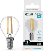 Лампа филам. Gauss Filament 8Вт цок.:E14 шар св.свеч.бел.нейт. (упак.:10шт) (52128) от магазина РЭССИ