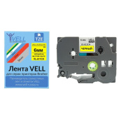 Лента Vell VL-611CH (с чипом 6 мм черный на желтом) для Puty PT-100E/100ECH/Brother D200/E110/ D600/E300/2700/ P700/E550/P900 1350618 от магазина РЭССИ