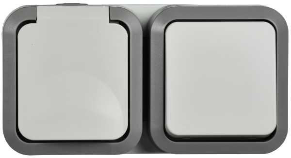 TORS Блок розетка + выключатель горизонтальный 16А IP55 TS242 серо-белый от магазина РЭССИ