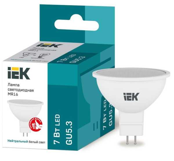 Лампа светодиодная Eco 7Вт MR16 софит 4000К нейтр. бел. GU5.3 630лм 230-240В LLE-MR16-7-230-40-GU5 от магазина РЭССИ