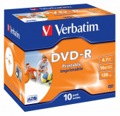 Диск DVD-R Verbatim 4.7Gb 16x Jewel case (10шт) Printable (43521) от магазина РЭССИ