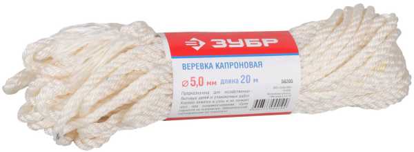 Веревка капроновая, d=5,0 мм, 20 м, 270 кгс, 9 ктекс от магазина РЭССИ
