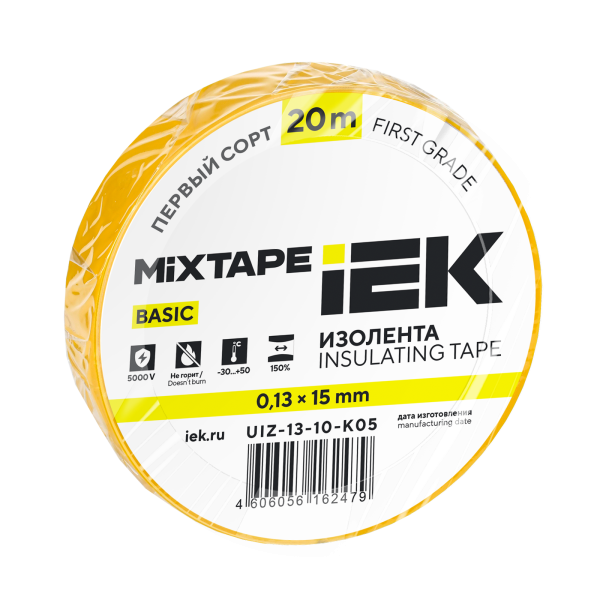 MIXTAPE BASIC Изолента 0,13х15мм желтая 20м IEK от магазина РЭССИ