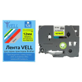 Лента Vell VL-FX631CH (с чипом 12 мм черный на желтом) для Puty PT-100E/100ECH/Brother D200/E110/ D600/E300/2700/ P700/E550/P900 1350650 от магазина РЭССИ