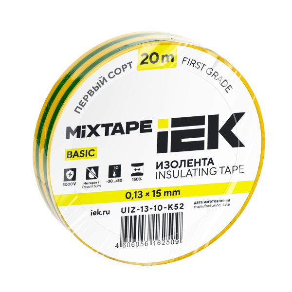 MIXTAPE BASIC Изолента 0,13х15мм желто-зеленая 20м IEK от магазина РЭССИ