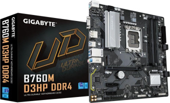 Материнская плата Gigabyte B760M D3HP DDR4 Soc-1700 Intel B760 4xDDR4 mATX AC`97 8ch(7.1) GbLAN RAID+VGA+HDMI+DP от магазина РЭССИ