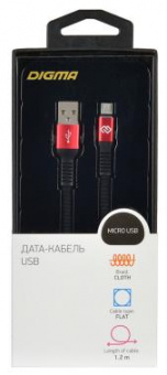 Кабель Digma MICROUSB-1.2M-FLAT-BLKR USB (m)-micro USB (m) 1.2м черный/красный плоский от магазина РЭССИ