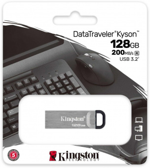 Флеш Диск Kingston 128Gb DataTraveler Kyson DTKN/128GB USB3.1 серебристый/черный от магазина РЭССИ