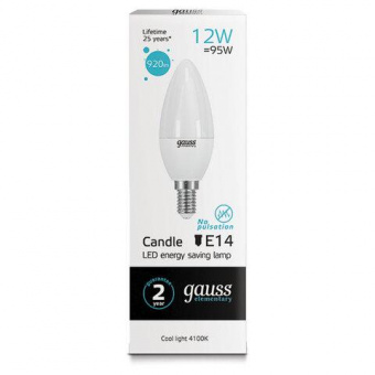 Лампа светодиодная Gauss Elementary 12Вт цок.:E14 свеча 220B 4100K св.свеч.бел.нейт. C37 (упак.:10шт) (33122) от магазина РЭССИ