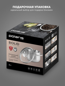 Кастрюля Polaris Solid-24C 6л. d=24см (с крышкой) серебристый (15135) от магазина РЭССИ