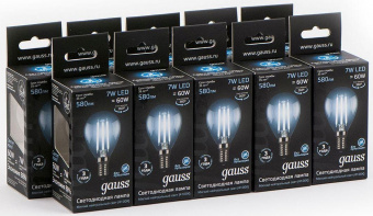 Лампа светодиодная Gauss Filament 7Вт цок.:E14 шар 220B 4100K св.свеч.бел.ней. P45 (упак.:1шт) (105801207) от магазина РЭССИ
