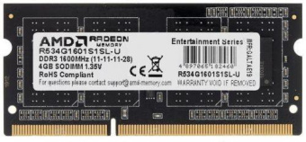 Память DDR3 4Gb 1600MHz AMD R534G1601S1SL-U R5 RTL PC3-12800 CL11 SO-DIMM 204-pin 1.35В Ret от магазина РЭССИ