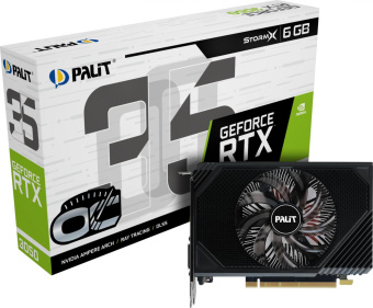 Видеокарта Palit PCI-E 4.0 RTX3050 STORMX OC NVIDIA GeForce RTX 3050 6Gb 96bit GDDR6 1042/14000 DVIx1 HDMIx1 DPx1 HDCP Ret от магазина РЭССИ