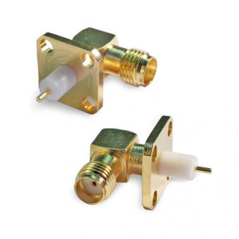 Разъем SMA(female) на корпус, фланец, 4 отв. диам. 2,5 мм 8,5х8,5 мм, угловой от магазина РЭССИ