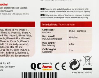 Кабель Hama 00187232 USB (m)-Lightning (m) 1м синий плоский от магазина РЭССИ