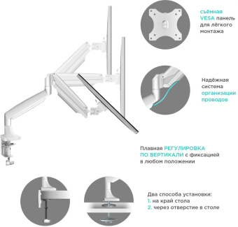 Кронштейн для мониторов Onkron G200 белый 13"-32" макс.18кг настольный поворот и наклон верт.перемещ. от магазина РЭССИ