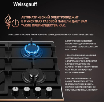 Газовая варочная поверхность Weissgauff HGG 649 BGRGV черный от магазина РЭССИ