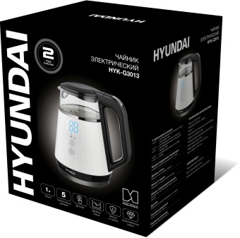 Чайник электрический Hyundai HYK-G3013 1.7л. 2200Вт белый/черный корпус: стекло от магазина РЭССИ