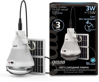 Светильник садовый Gauss Elementary 902102203 3Вт ламп.:1шт светодиод.лампа солнеч.бат. черный от магазина РЭССИ