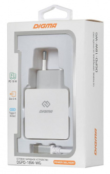 Сетевое зар./устр. Digma DGPD-18W-WG 18W 3A (PD) USB-C белый от магазина РЭССИ
