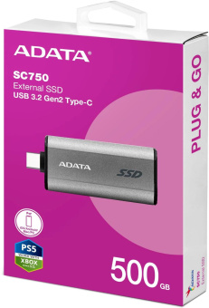 Накопитель SSD A-Data USB3.2 Gen2 500GB SC750-500G-CCBK SC750 серый от магазина РЭССИ