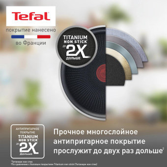 Сковорода Tefal Force 4218926 круглая 26см покрытие: Titanium ручка несъемная (с крышкой) черный (9100048322) от магазина РЭССИ