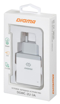 Сетевое зар./устр. Digma DGWC-2U-3A-WG 15W 2.1A+1A 2xUSB универсальное белый от магазина РЭССИ