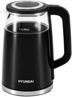 Чайник электрический Hyundai HYK-G6404 1.7л. 2200Вт черный/серебристый корпус: стекло/пластик от магазина РЭССИ
