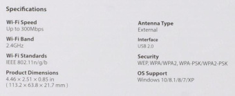 Сетевой адаптер WiFi Mercusys MW300UH N300 USB 2.0 (ант.внеш.несъем.) 2ант. от магазина РЭССИ