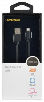 Кабель Digma MICROUSB-2M-BLK USB (m)-micro USB (m) 2м черный от магазина РЭССИ