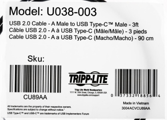 Кабель Tripplite U038-003 ver2.0 USB (m)-USB Type-C (m) 0.9м черный от магазина РЭССИ