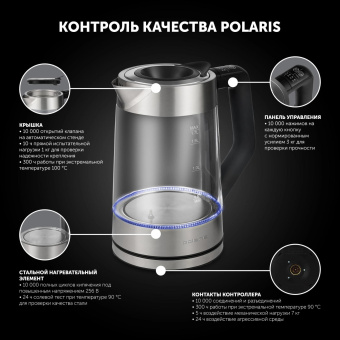 Чайник электрический Polaris PWK 1725CGLD 1.7л. 2200Вт серебристый матовый корпус: стекло/металл от магазина РЭССИ