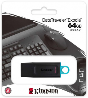 Флеш Диск Kingston 64Gb DataTraveler Exodia DTX/64GB USB3.0 черный/голубой от магазина РЭССИ